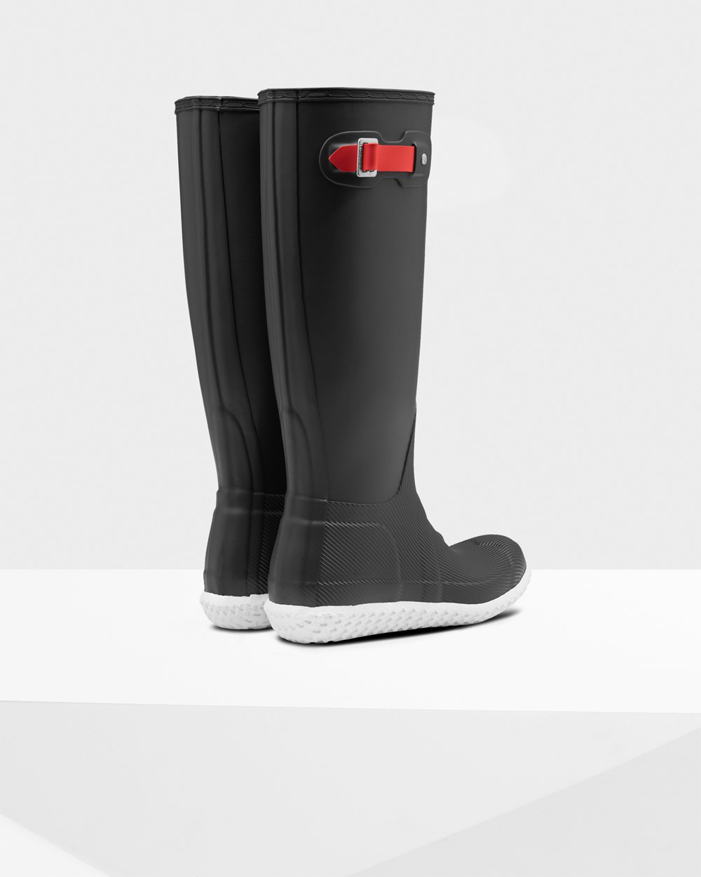 Hunter Original Flat Heel Calendar Sole Tall Rain Boots - Online Shop Womens Black/Red - ZSFDAH098